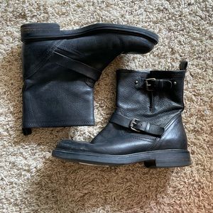 J.Crew Black Leather Engineer Moto Buckle Boots
